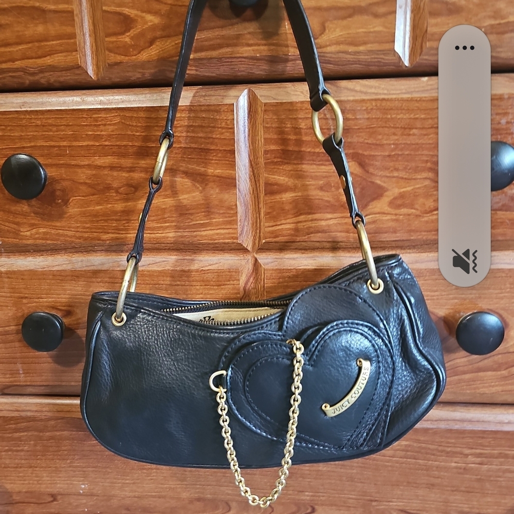 Juicy Couture Black Shoulder Bag with Heart and Gold Chain